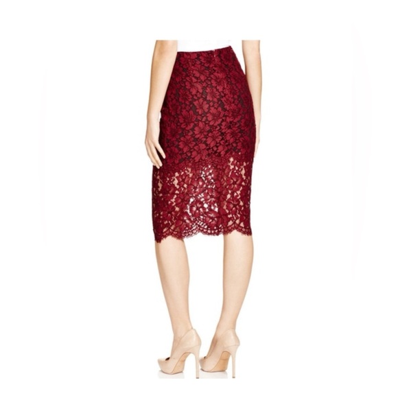 SANDRO JUDY LACE PENCIL SKIRT IN BURGUNDY/RED - Picture 1 of 8